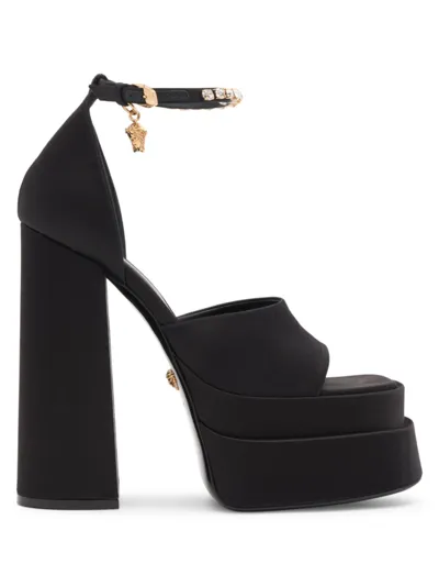 Versace Medusa Aevitas Embellished Satin Platform Sandals In Black