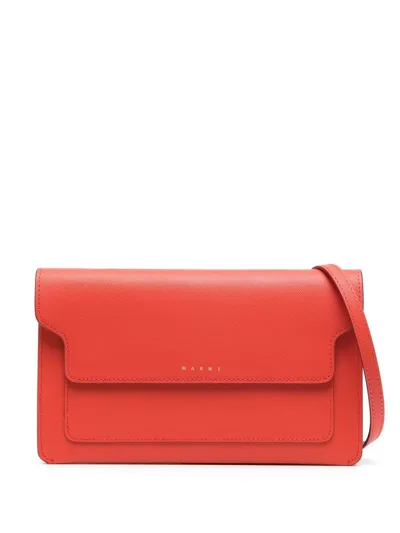 Marni Logo-print Leather Crossbody Bag In Orange