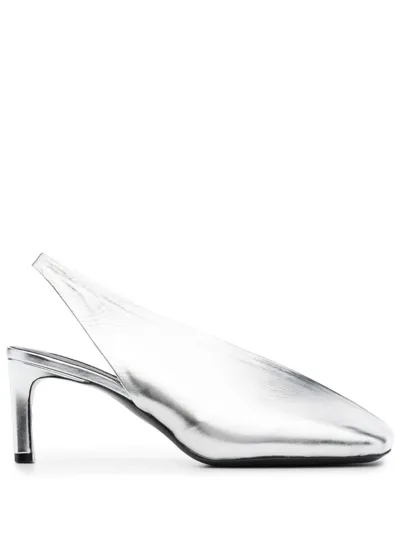 Jil Sander 65mm Metallic Leather Slingback Pumps In White