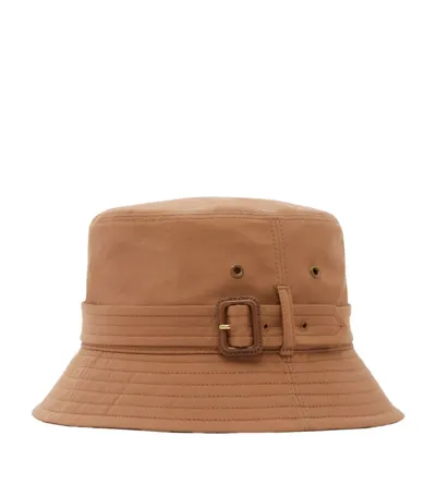 Burberry Buckled Reversible Check Cotton Bucket Hat In Brown