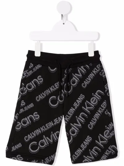 Calvin Klein Junior Kids' Black Bermuda With Grey Logo In Nero