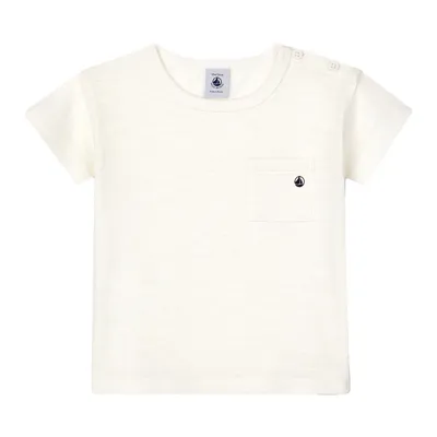 Petit Bateau Babies' T-shirt With Breast Pocket In Panna