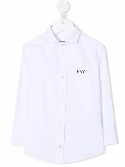 Fay Junior Shirt With Blue Logo In Bianco