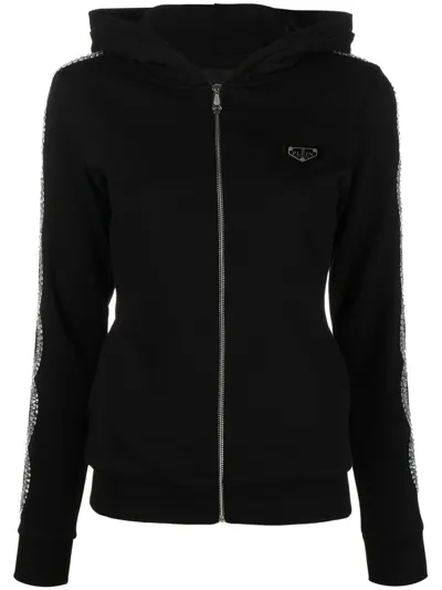 Philipp Plein Rhinestone-embellished Full-zip Hoodie In Black