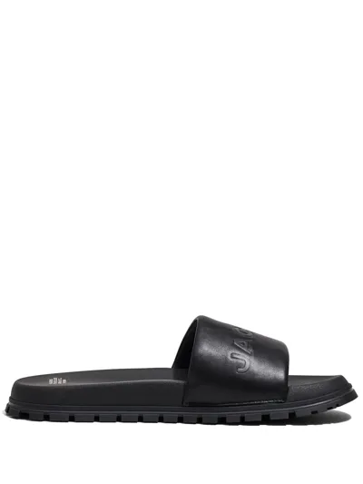 Marc Jacobs Logo-embossed Leather Slides In Black