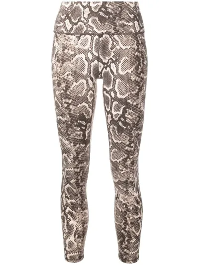 Varley Let's Go Snakeskin-print Performance Leggings In Taupe Rattlesnake