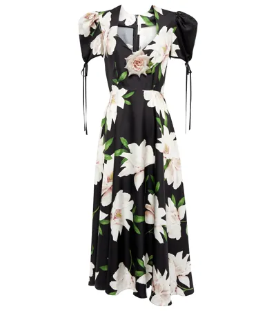 Rodarte Floral Printed Silk Twill Dress In Black