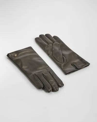 Max Mara Spalato Short Leather Gloves In Black