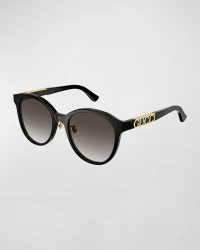 Gucci Logo Round Acetate Sunglasses In Black