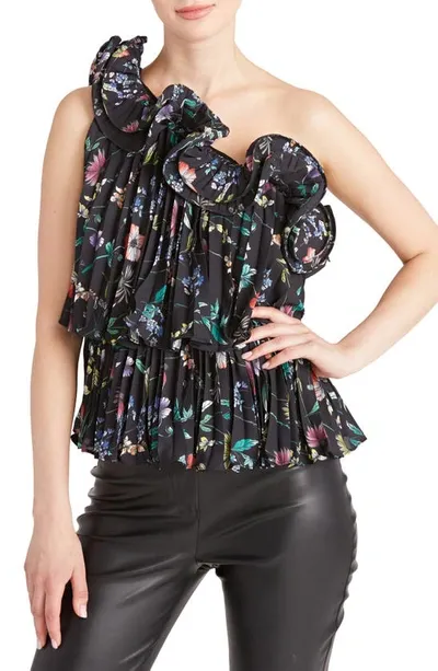 Amur Eman Peplum Top In Black Dreamy Wildflower