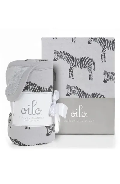 Oilo Kids'  Zebra Cuddle Blanket & Fitted Crib Sheet Set In Gray