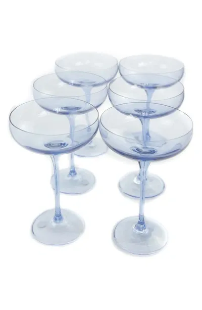 Estelle Colored Glass Set Of 6 Stem Coupes In Blue