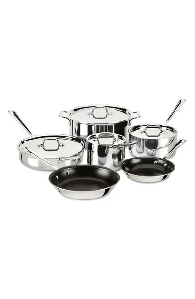 All-clad Essentials 10-piece Nonstick Stainless Steel Cookware Set In Silver