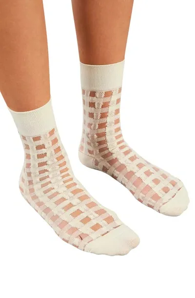 High Heel Jungle Gingham Places Sheer Quarter Crew Socks In Eggshell