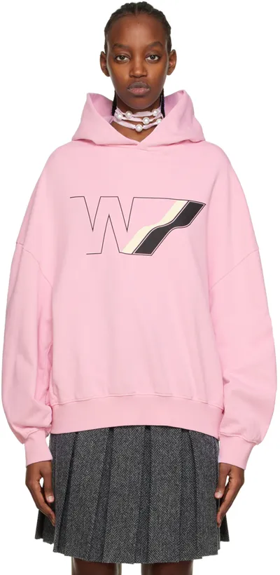 We11 Done Pink Wave Line Hoodie In Light Pink