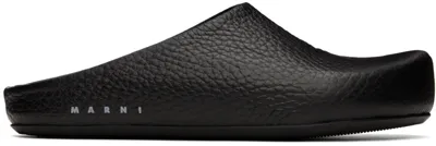 Marni Textured-leather Clog Slippers In Black