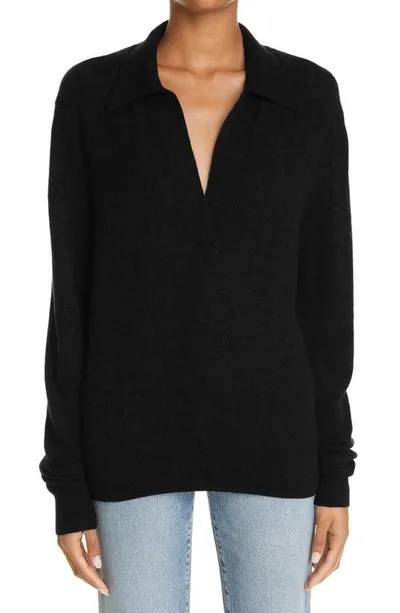 Khaite Jo Stretch Cashmere Polo Sweater In Black