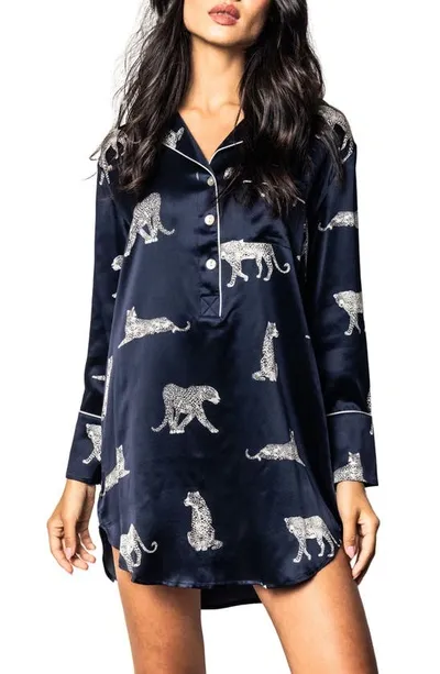 Petite Plume Panthere De Nuit Printed Silk Nightshirt