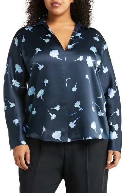 Vince Sea Carnation Shaped-collar Printed Silk Top In Coastal