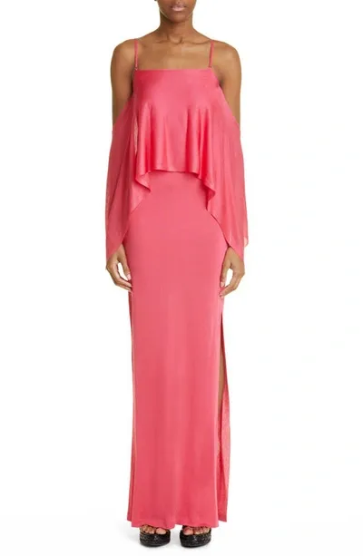 Tom Ford Off-shoulder Ruffle Column Gown In Fuchsia