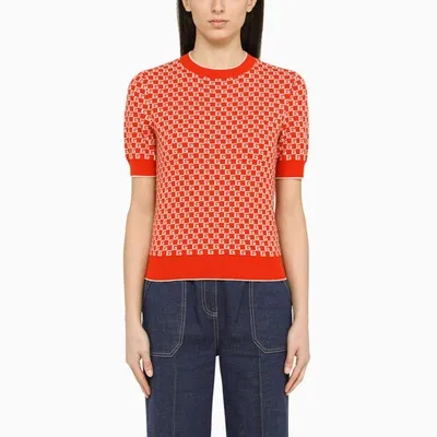 Gucci Square G Fine Wool Jacquard Top In Orange