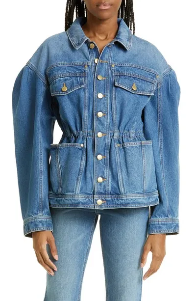 Ulla Johnson Odette Blouson Sleeve Denim Jacket In Danube Medium Indigo Wash