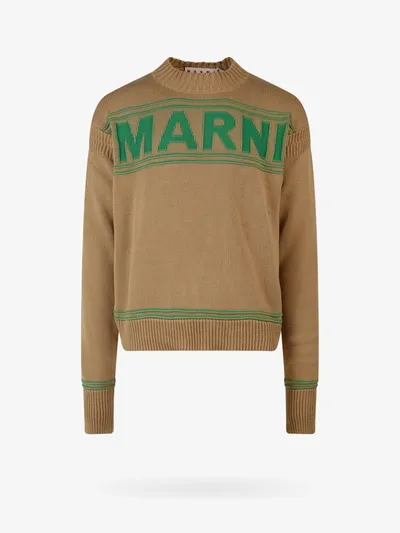 Marni Knit Sweatshirt With Logo In Yellow