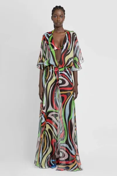 Pucci Marmo Silk-crepe Robe In Nero Rosso