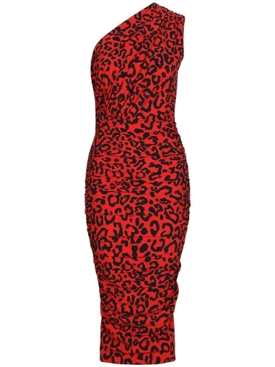 Dolce & Gabbana Leopard-print One-shoulder Dress In Nero