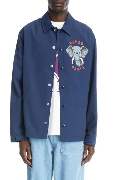 Kenzo Elephant Graphic Nylon Coach Jacket In Midnight Blue