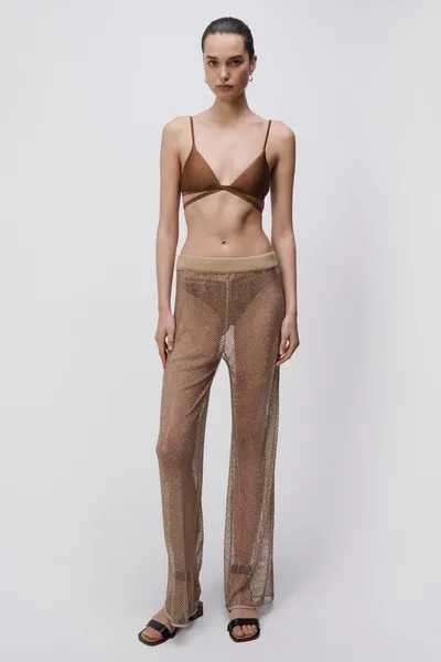 Jonathan Simkhai Sullivan Crystal Mesh Pant In Bronze