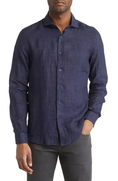 Reiss Ruban Linen Button-up Shirt In Navy