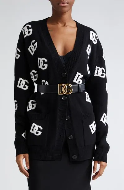 Dolce & Gabbana Virgin Wool Cardigan With Inlaid Dg Logo In Black