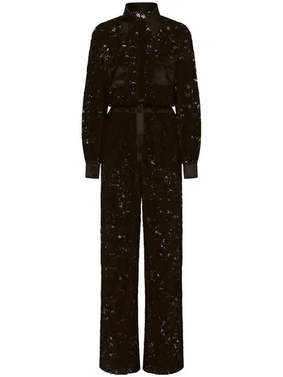 Dolce & Gabbana Lace-trim Long-sleeve Jumpsuit In Black