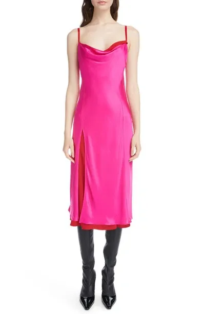 Acne Studios Cowl Neck Midi Dress In Fuchsia Pink