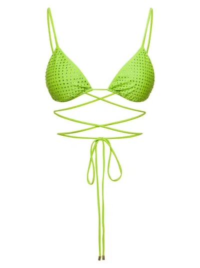 Self-portrait Embellished Bikini Top In Green