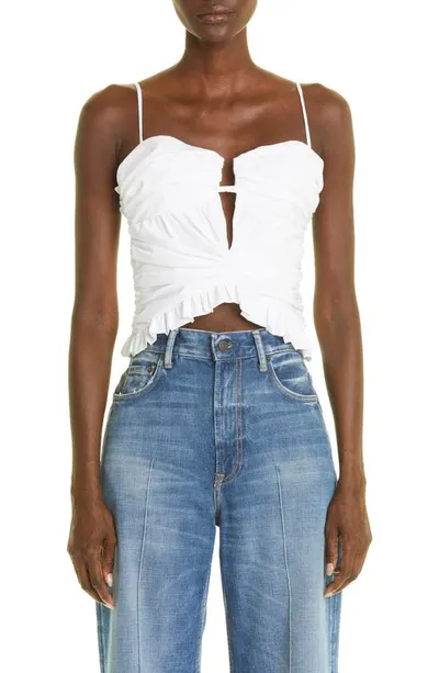 Brandon Maxwell The Peir Ruched Ruffled Cotton Bustier Top In White