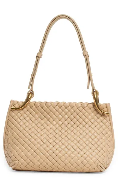 Bottega Veneta Small Clicker Intrecciato Leather Shoulder Bag In 9796 Porridge-m Brass