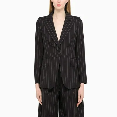 Max Mara Single-breasted Pinstripe Jacket Blue