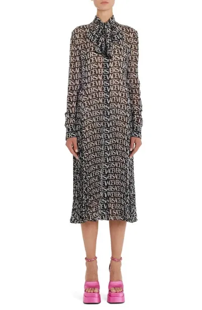 Versace Logo-print Midi Dress In Multicolor