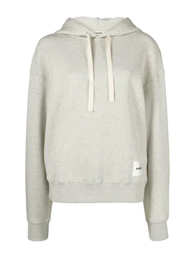 Jil Sander Logo-patch Drawstring Hoodie In Nude & Neutrals