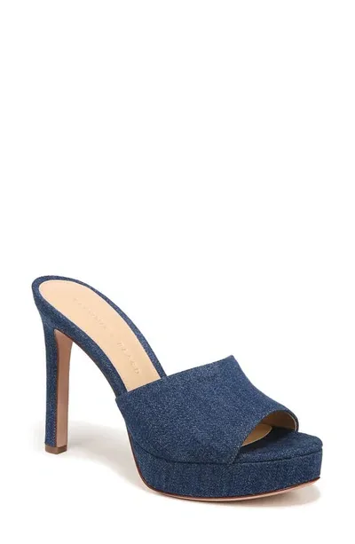 Veronica Beard Dali Denim Platform Mules In Mountain Blue