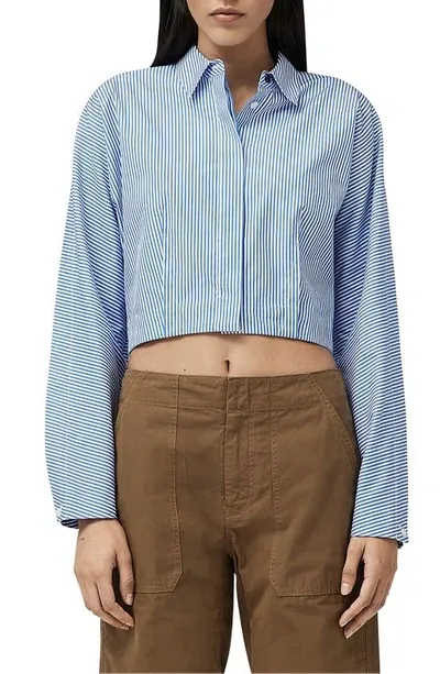 Rag & Bone Morgan Cropped Striped Cotton-poplin Shirt In Blue Stripe