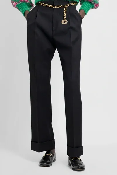 Gucci Black Wide-leg Wool Trousers