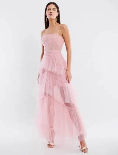 Bcbgmaxazria Oly Tiered Ruffle Tulle Evening Gown In Orchid