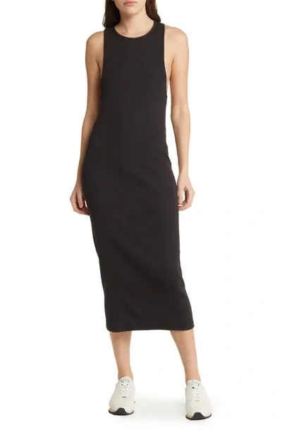 Rag & Bone The Essential Sleeveless Rib Organic Pima Cotton Midi Dress In Black