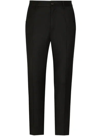 Dolce & Gabbana Chambray Pressed Crease Tapered Trousers In Black