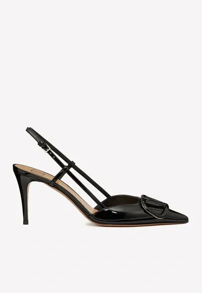 Valentino Garavani 80 Vlogo Patent Leather Slingback Pumps In Black