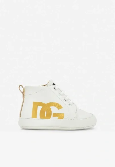 Dolce & Gabbana Baby Girls Dg Logo Sneakers In Nappa Leather In White