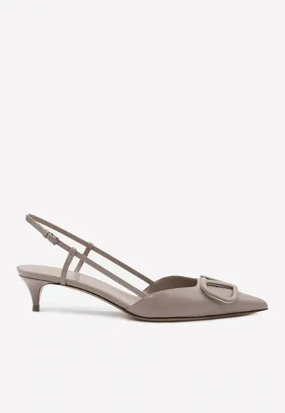 Valentino Garavani 45 Kitten Heel Mules In Powder